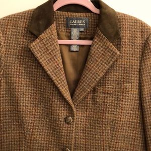 Lauren Ralph Lauren Houndstooth Wool Blazer Suede Collar